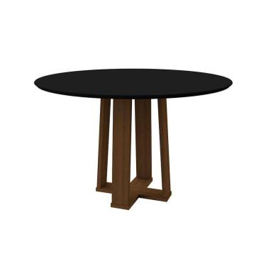 Imagem de mesa de jantar redonda com tampo de vidro isabela preta e imbuia 120 cm
