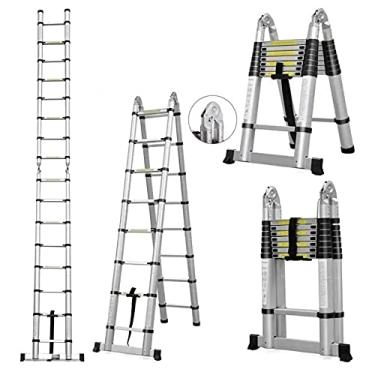 Imagem de Escada Telescópica Dupla 18 Degraus 5,6 metros Alumínio Charbs - Prateado