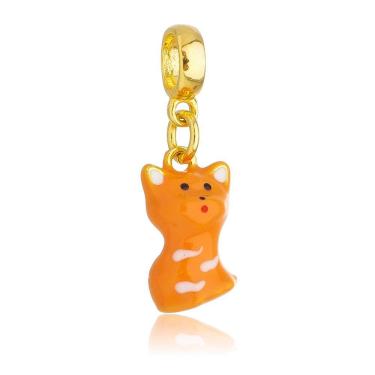 Imagem de Pingente Berloque Gato Laranja Para Pandora Banhado a Ouro 18k