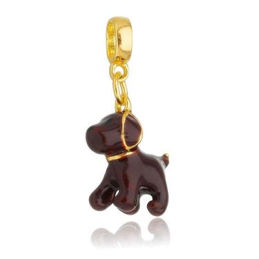 Imagem de Pingente Berloque Cachorro Golden Retriever Marrom Para Pandora Banhado a Ouro 18k