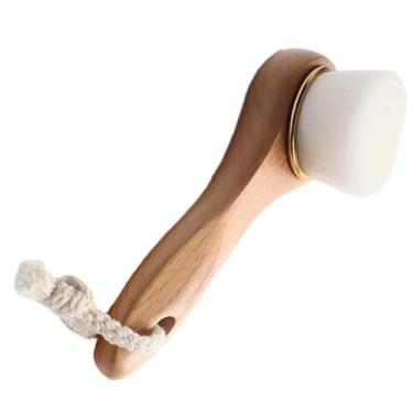 Imagem de shamjina Escova de limpeza facial escova de pele facial punho de madeira, masculino feminino leve facilmente usar escova facial purificador de rosto, Branco B