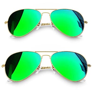 Imagem de Óculos de Sol Masculino e Feminino Polarizado Joopin Clássico Oval Estilo Militar Óculos de sol de Metal Armação para homens e mulheres UV400 Proteção (2 Pacote (Verde + Verde), 58 Milímetros + 62)