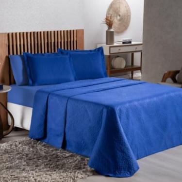 Imagem de Colcha Cobre Leito Avulsa Cama de Casal Padrão 2,00m x 2,20m Cores Lisas (Azul Royal)