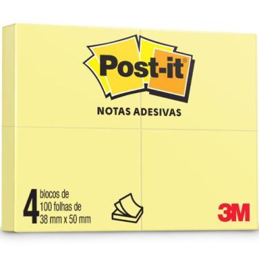 Imagem de Bloco Adesivo 38X50mm Amarelo 400 Folhas (4 X 100 Folhas) Post-It - 3M
