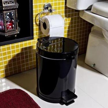 Imagem de Lixeira Pedal Cesto Lixo Banheiro Cozinha Recipiente Plastico Preta 4,