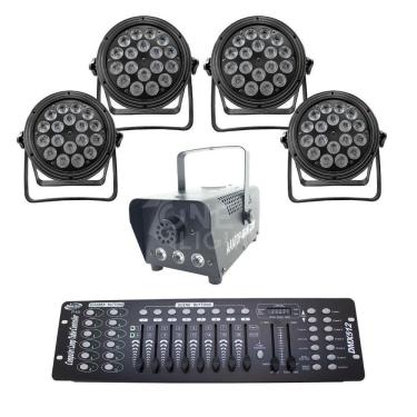 Imagem de Kit 4 Par Led 18X12W + Máquina De Fumaça 600W + Mesa Dmx 512