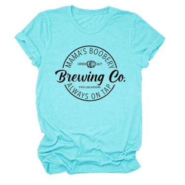 Imagem de Camisetas Mamã's Boobery Brewing Go Always On Tap Camiseta feminina com slogan divertido pulôver de amamentação humor top dia das mães, Azul (Deep Water), M