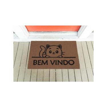 Imagem de Tapete Porta Entrada Frases Antiderrapante Emborrachado 60x40cm (Bem Vindo Gato)