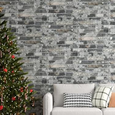 Imagem de Decotalk Papel de parede de tijolo 45 x 304,8 cm, cinza, revestimento de parede de tijolo, vinil, tijolo sintético, papel de parede removível de tijolo 3D, papel de parede para quarto, cozinha, papel