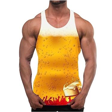 Imagem de Colete masculino esportivo de ginástica Oktoberfest Jogger sem mangas para homens gola redonda camiseta regata verão outono 2024, B-379 amarelo mostarda Oktoberfest Day, 4G