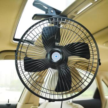 Imagem de CYDZSW Ventilador de clipe de 12 V para carro, ventilador de mesa de 25,4 cm com rotação de 90° oscilante de 12 volts DC, ventiladores de carro de 2 velocidades que sopram ar frio, clipe de ajuste de