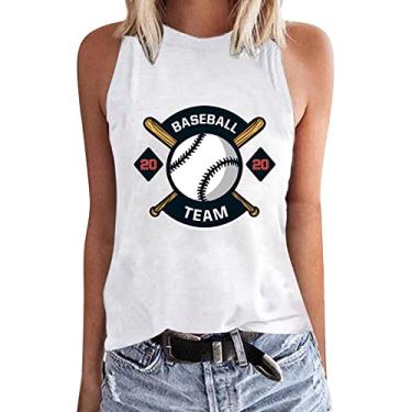 Imagem de PKDong Regata de beisebol feminina casual camiseta estampada de beisebol sem mangas camiseta regata de beisebol mamãe, Preto, GG