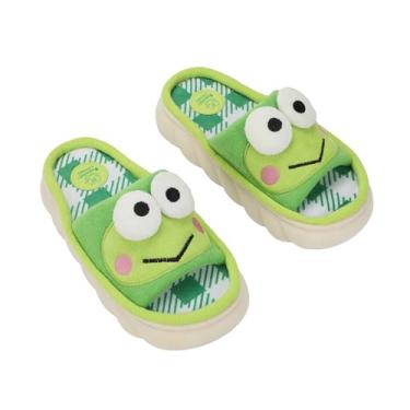Imagem de Bioworld Keroppi 3D Character Face Art Pantufa feminina xadrez verde e branco com bico aberto, Verde, P
