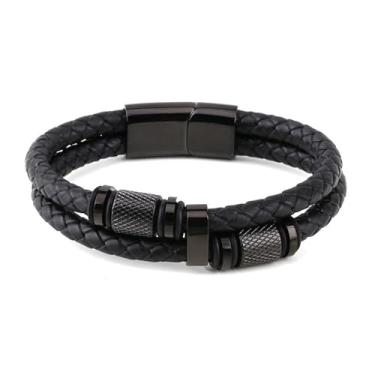 Imagem de VUIFONGS Pulseira de couro de camada dupla com contas para homens pulseira de couro trançado ouro e preto masculino preto trançado 316 pulseira de couro premium pulseiras de couro premium presentes de