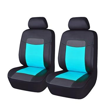 Imagem de Capas de assento de carro com bandeira voando, 6 peças de capas de couro para bancos frontais impermeáveis preta com azul água