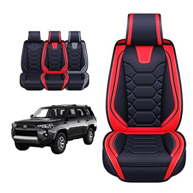 Imagem de OASIS AUTO Capa de assento de couro PU de ajuste personalizado compatível com Toyota 4Runner (conjunto completo, vermelho)