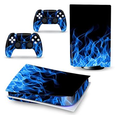 Imagem de Capa de decalque de vinil de corpo inteiro para console e controles PS5 Disc Edition Blue Fire (Blue Fire)