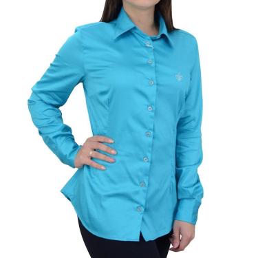 Imagem de Camisa Feminina Dudalina ML Slim Luxury Color Azul Turquesa - 5301118-Feminino