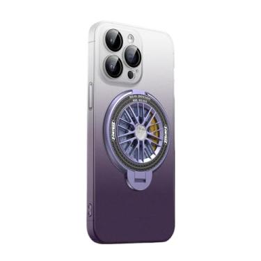 Imagem de Capas de suporte dobrável para iPhone 15 12 13 14 Pro Max Rotating Gyro Matte Clear Gradient Cover para iPhone 15 Pro Hard Case, Whitepurple, para iPhone 14Plus
