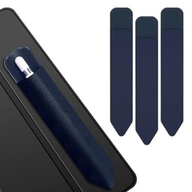Imagem de Lousrnman Suporte para Apple Pencil, pacote com 3 capas para Apple Pencil 1ª 2ª geração, bolso elástico para caneta stylus atualizado (3 peças azul marinho)