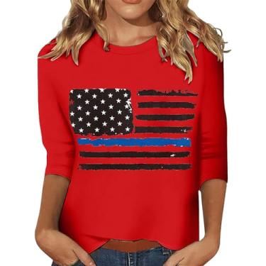Imagem de Camisetas femininas 4th of July 4th of July Shirts Star Stripes 3/4 Sleeve American Flag Shirt Summer Fashion 2024, 1 vermelho, G