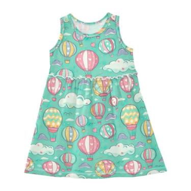 Imagem de CHIFIGNO Vestido feminino sem mangas gola redonda verão casual roupas infantis lindo vestido regata 2-8T, Balões de ar quente e nuvens - 1, 4 Anos