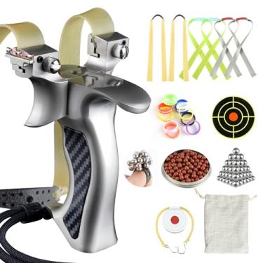 Imagem de Catch&Hunt Estilingue profissional de metal para caça e tiro ao ar livre para adultos, munição de argila e metal, elásticos espessos, alvo