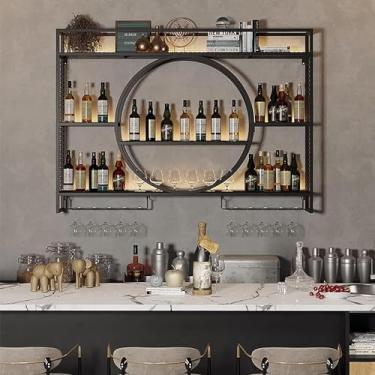 Imagem de Rack de vinho de ferro, suporte de parede preto para vinho, bar, restaurante, cozinha, prateleira de armazenamento de garrafa de vinho, suporte de copo de vinho suspenso, prateleiras organiz