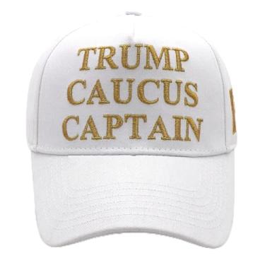 Imagem de Chapéu Trump Caucus Capitão Donald Trump 2024 Boné de beisebol ajustável bordado fio dourado, Branco, M