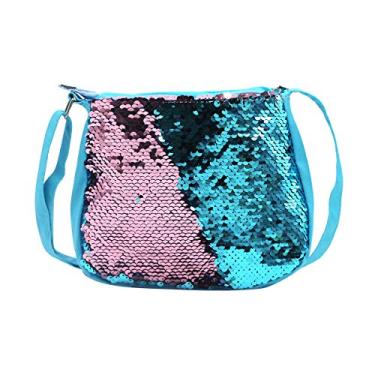 Imagem de Bolsa transversal infantil Orityle com glitter e lantejoulas, pequena bolsa, linda bolsa de ombro com zíper, Tendência, Teal, One Size