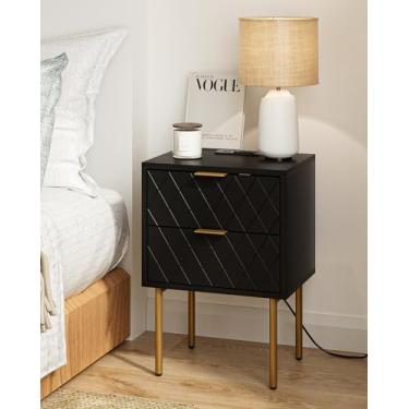Imagem de AEPOALUA Mesa de cabeceira, mesa de cabeceira pequena com moldura dourada, mesa de cabeceira branca, móveis de cabeceira, mesa lateral com gaveta e prateleira para quarto, sala de estar (diamante