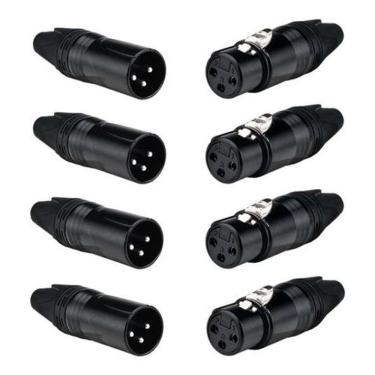 Imagem de Kit 4 Conectores Xlr Canon Macho/Fêmea Mic Dmx Preto Luminos