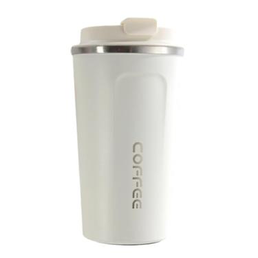 Imagem de Caneca de café de viagem isolada de 500 ml - aço inoxidável de grau alimentício, à prova de vazamento, sem BPA, design antiderrapante, boca larga para facilitar a limpeza (branca)