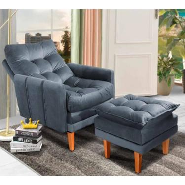 Imagem de Cadeira Do Papai Reclinável Confortável Com Puff Veludo Cinza