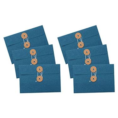 Imagem de HYMAOME 15 envelopes de papel kraft pastas marrons envelopes de cartão/documento/arquivo, lindos envelopes de artesanato com fecho de botão e cordão, azul, 17 x 11,4 cm