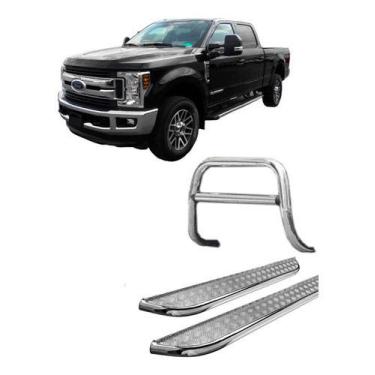 Imagem de Kit Quebra Mato C/chapa+estribo Chapa Cromado F-250 - HOZZ