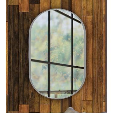 Imagem de Espelho de Vidro Oval Londres com Borda Prata 80x50cm - Papel e Parede