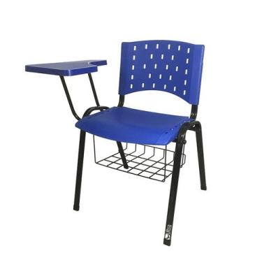 Imagem de Cadeira Universitária Plástica Azul Com Porta Livros Prancheta Plástic