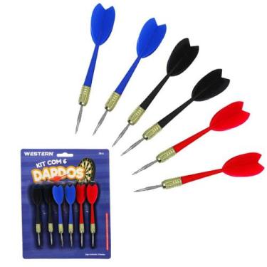 Imagem de Kit Jogo 6 Dardos De Ponta Metal Profissional Aço Inox 11cm - western