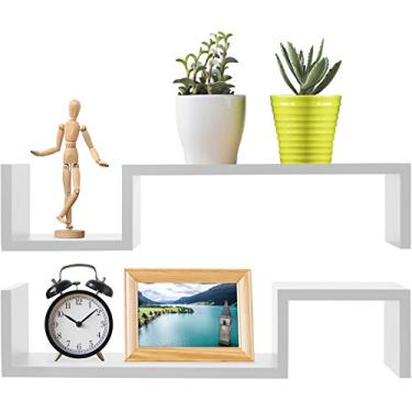 Imagem de Greenco Prateleiras de parede flutuantes, acabamento branco (2 peças) | Prateleiras montadas na parede, armazenamento, prateleira suspensa/flutuante, estante de livros, organizador de livros | quarto