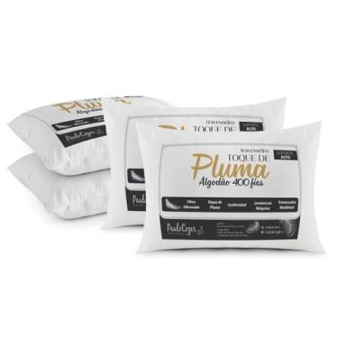 Imagem de Kit 04 Travesseiros Toque de Pluma Pena Percal 100% Algodão 400 Fios 5