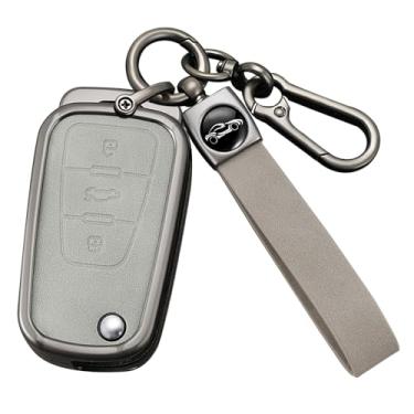 Imagem de HIBEYO Capa de chaveiro compatível com Roewe MG5 MG7 MG GT GS 350 360 750 W5 Acessórios de couro e liga de zinco compatíveis com MG5 Smart Remote Key Case Holder Cover-A Type Gray