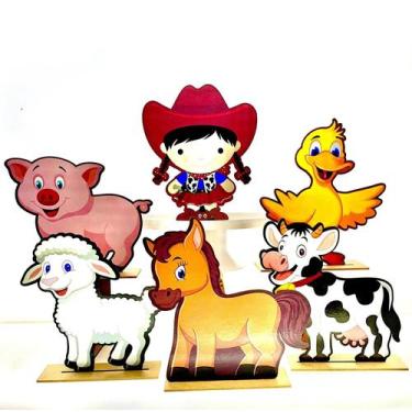 Imagem de Kit Display de Mesa 6 Peças Festa Fazendinha Feminina MDF - Juju Brasi
