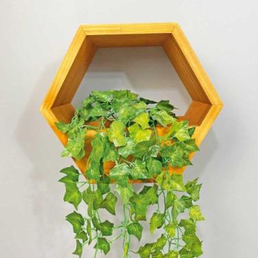 Imagem de Nicho de Parede de Madeira Colmeia com Cachepô Carvalho - ArtFactory D