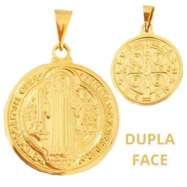 Imagem de Pingente Medalha São Bento Proteção Semijoia Folheada a Ouro 18k - Din