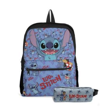 Imagem de  Kit Mochila com Bolso e Estojo Escolar Infantil Lilo e Stitch Menina 