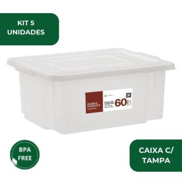 Imagem de Kit 5 Caixa Alimentícia 60L Frigorifica Com Tampa Multiuso Pro - Param