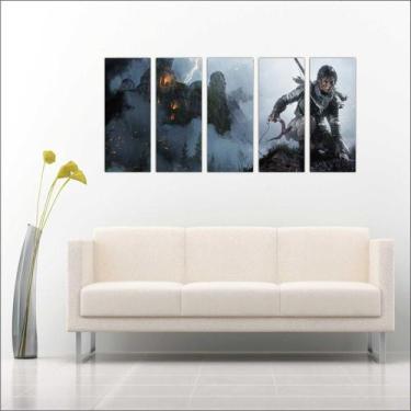 Imagem de Quadro Decorativo Games Tomb Raider Lara Croft Jogos Mosaico Com 5 Peç