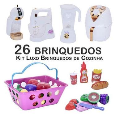Imagem de Kit Infantil Air Fryer Batedeira Mercado Cafeteira 26pç - Zuca Toys