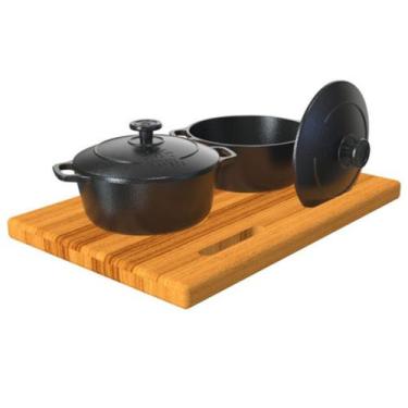 Imagem de Suporte de Madeira com 2 Panelinhas Ferro Fundido Libaneza - Nossa Kas